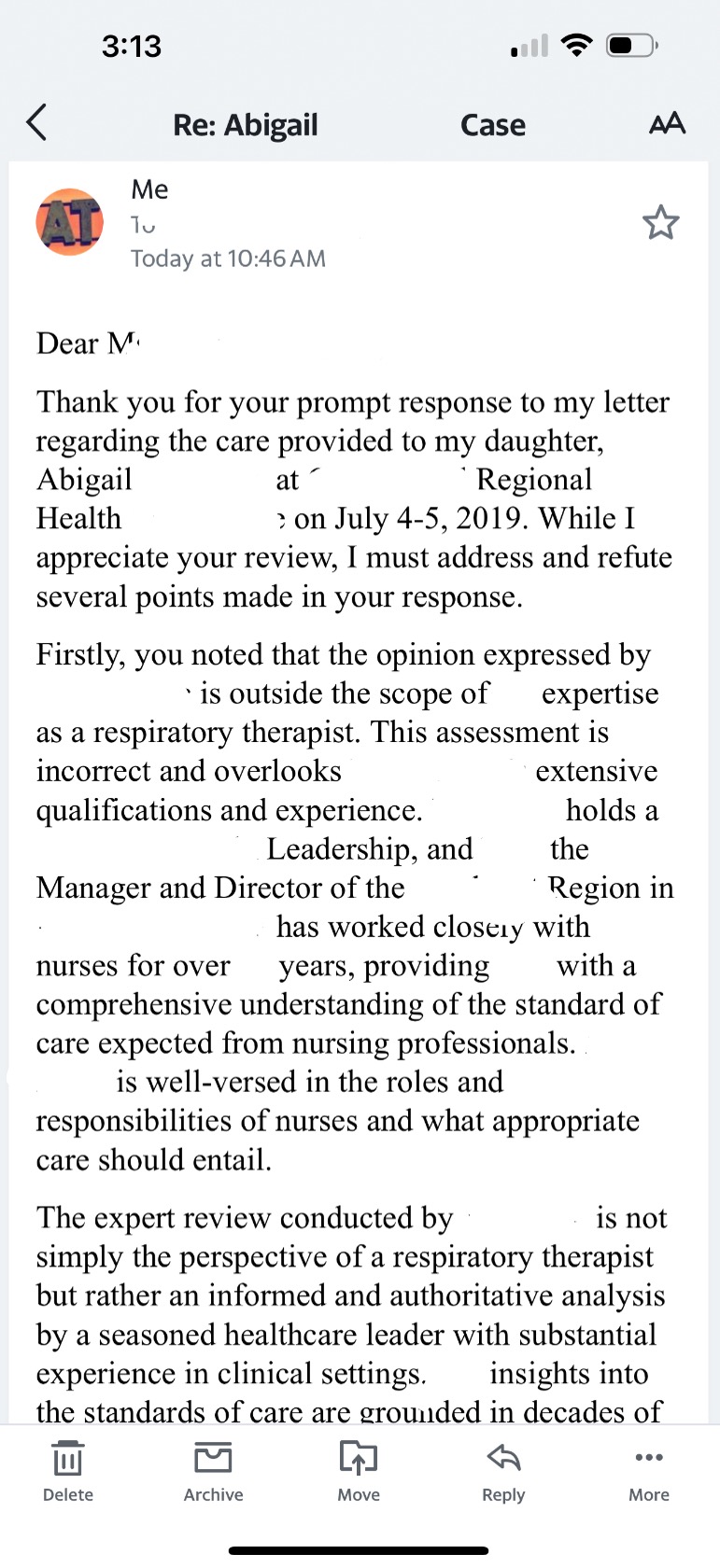 Response to Hospital Lawyer 1 of 2